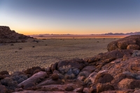 Sunset over the plains of the Namib region, Namibia.